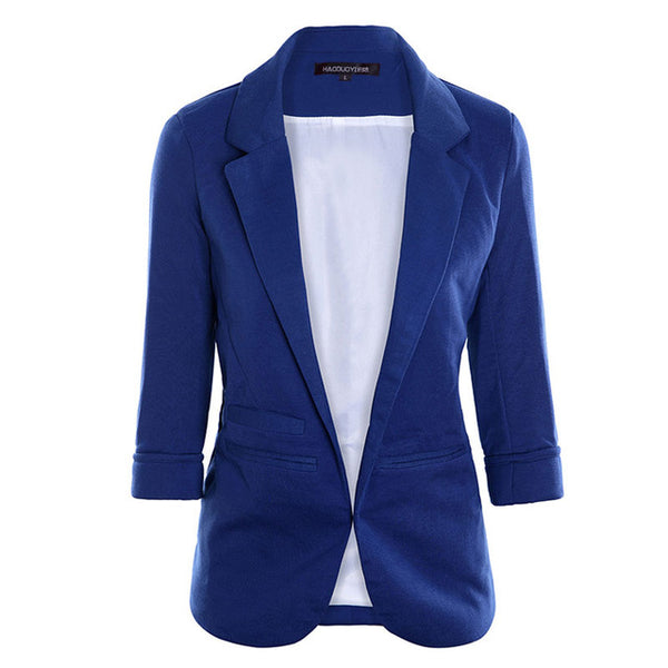 HDY Haoduoyi 2017 Autumn Women 7 Colors Slim Fit Blazer Jackets Notched Office Work Open Front Blazer Outfits Candy Color Coats