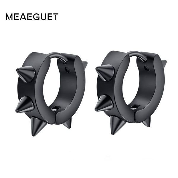 Meaeguet Black Gothic Punk Stud Earrings For Women Men 316L Stainless Steel Rivet Spike Earrings Rock Party Jewelry