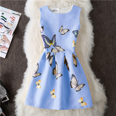 New A-Line dress for Women teenagers butterfly print sleeveless Ladies princess party dress 12 - 20 years 2017 Women's dress