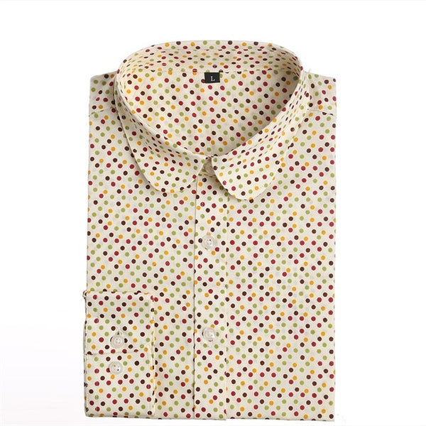 Dioufond Polka Dot Shirts Women Cotton Blouses Long Sleeve Ladies Tops Collar Shirt Female Plus Size 5XL Blusas Women Clothing