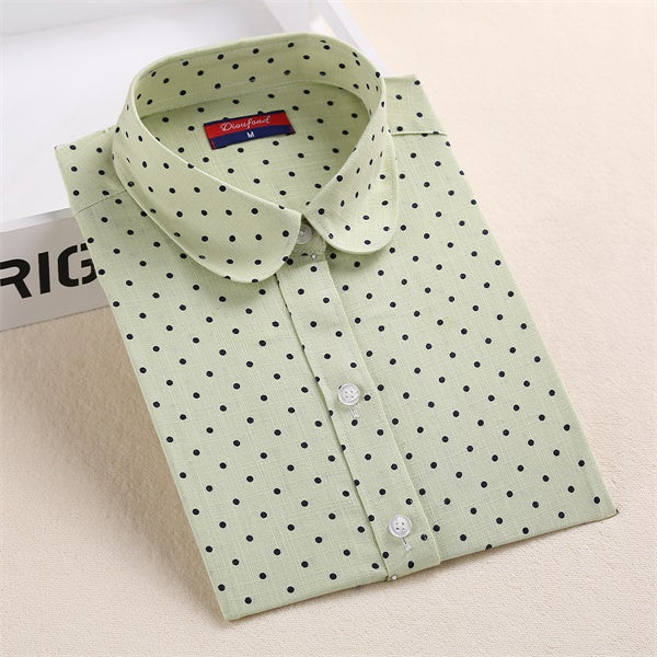 Dioufond Polka Dot Shirts Women Cotton Blouses Long Sleeve Ladies Tops Collar Shirt Female Plus Size 5XL Blusas Women Clothing