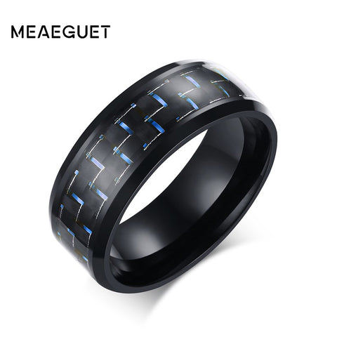 Meaeguet Jewelry Simple Blue/Black Carbon Fiber Inlay Ring For Men Stainless Steel Wedding Band Engagement Ring USA Size 7-12