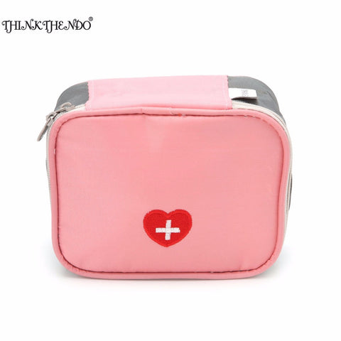 THINKTHENDO Unisex Portable Mini Pink Grey Survival First Aid Medical Emergency Bag Kit  Medicine bag for Travel & Home