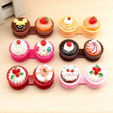 1PCS Cartoon Cute Cream Cake Glasses Double Contact Lenses Box Contact Lens Case For Eyes Care Kit Holder Container Gift 6 color