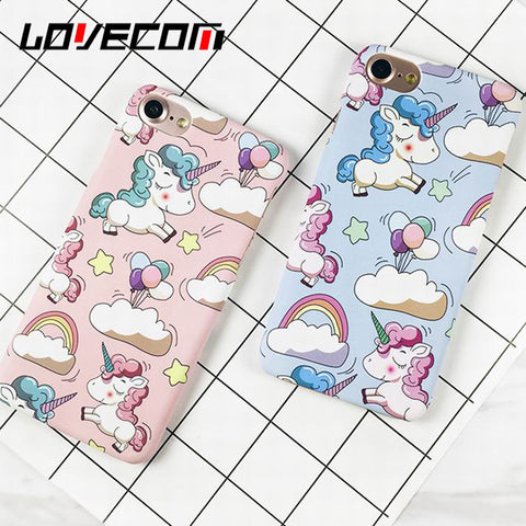 Cute Rainbow Horse Case For iPhone 7 Case For iphone 5 5S SE 6 6S 7 Plus Matte Hard PC Back Cover Phone Cases Horse Capa