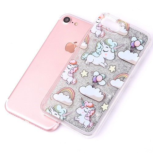 Cartoon Rainbow Horse Dynamic Paillette Glitter Stars Water Liquid Case For iPhone 5 5S SE 6 6S 7 7 Plus Plastic Covers YC1990