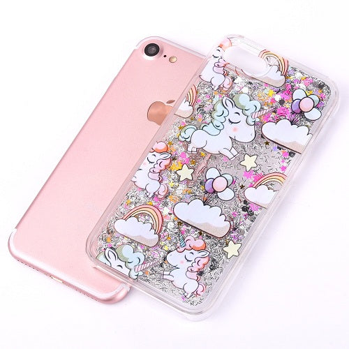 Cartoon Rainbow Horse Dynamic Paillette Glitter Stars Water Liquid Case For iPhone 5 5S SE 6 6S 7 7 Plus Plastic Covers YC1990