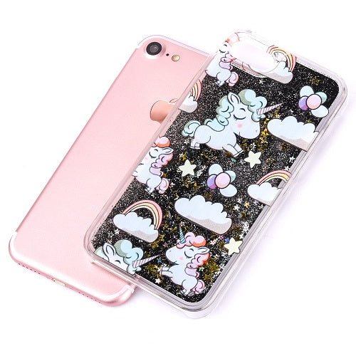 Cartoon Rainbow Horse Dynamic Paillette Glitter Stars Water Liquid Case For iPhone 5 5S SE 6 6S 7 7 Plus Plastic Covers YC1990