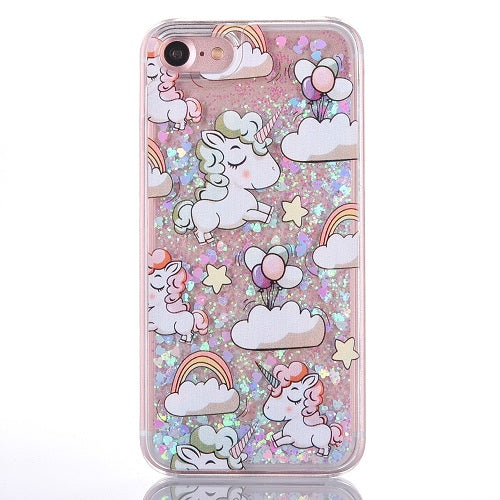 Cartoon Rainbow Horse Dynamic Paillette Glitter Stars Water Liquid Case For iPhone 5 5S SE 6 6S 7 7 Plus Plastic Covers YC1990