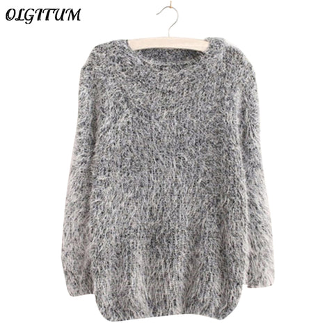 Mohair Pullover 2017 Autumn Winter Women's o-Neck Sweater Women Hedging Loose Pullover Casual Sweater Cheap Wholesale Drop Ship