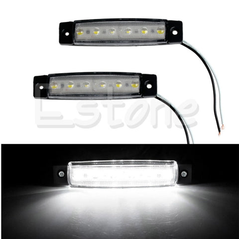 1Pair 6 LED Bus Van Boat Truck Trailer Side Marker Tail Light Lamp 12V White Car Light Source