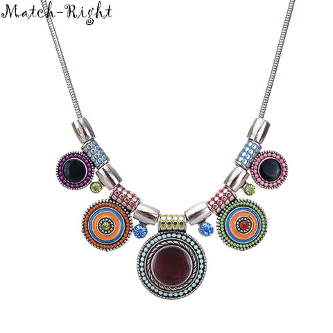 Match-Right Bohemia Vintage Metal Enamel Statement Necklace Women Multicolor Necklaces & Pendants Jewelry Colar For Gift Party