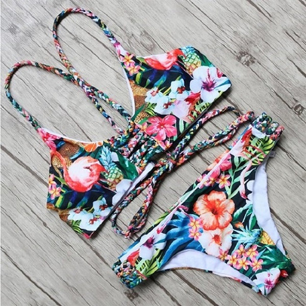 2017 New Sexy printed Bikinis Women Swimsuit Brazilian Bikini Set Bandage Beach Wear Bathing suit Push Up Swimwear Tankini