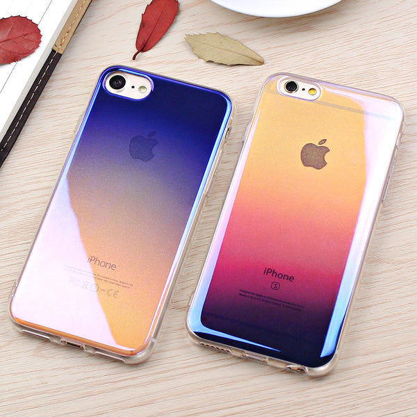 Fashion Blue Ray Transparent Case For iPhone 7 7 Plus Cover Case Clear Acrylic Gradien Hard Phone Case For iPhone 6S 6 Plus Capa