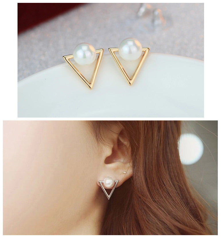 ER035 Hot fashion earrings jewelry personality Geometric triangle Simulated pearl stud earrings for women jewelry Bijoux