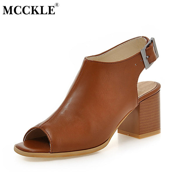 MCCKLE Woman Fashion High Heels Sandals Ladies Peep Toe Slingbacks Buckle Strap Comfort Solid Shoes Female Plus Size34-43