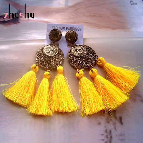 2017 Tassel Earrings Vintage Style Wedding Jewelry Bride Pendant Earrings Gold Color Crystal Long Tassel Earring For Women