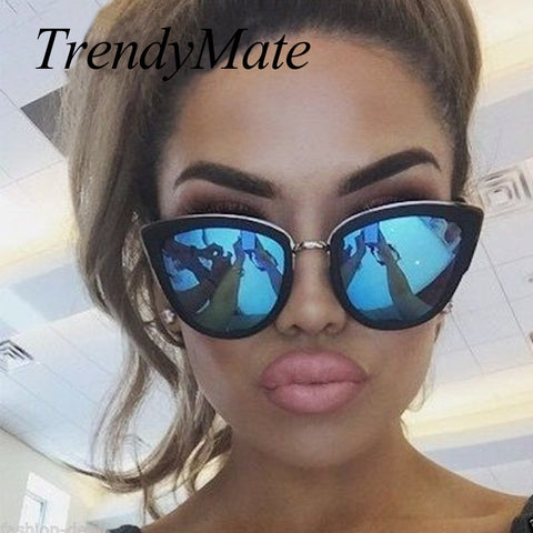 TrendyMate Retro Sexy Cat Eye Women Sunglasses Female Metal Frame Sunglasses Brand Designer Alloy Legs Glasses Oculos De Sol 711