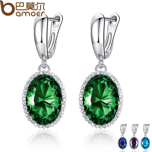 BAMOER Luxury Big Green Stone Drop Earrings for Women Earrings Jewelry Engagement Accessories Gift YIE105-GN