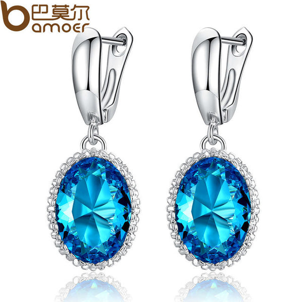 BAMOER Luxury Big Green Stone Drop Earrings for Women Earrings Jewelry Engagement Accessories Gift YIE105-GN