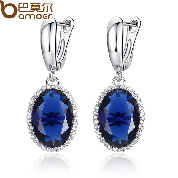 BAMOER Luxury Big Green Stone Drop Earrings for Women Earrings Jewelry Engagement Accessories Gift YIE105-GN