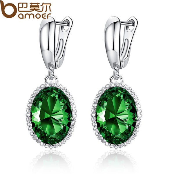 BAMOER Luxury Big Green Stone Drop Earrings for Women Earrings Jewelry Engagement Accessories Gift YIE105-GN