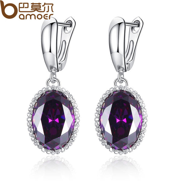 BAMOER Luxury Big Green Stone Drop Earrings for Women Earrings Jewelry Engagement Accessories Gift YIE105-GN