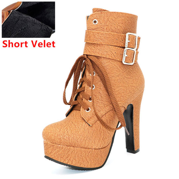 Coolcept Fashion Women Boots High Heels Ankle Boots Platform Shoes Brand Women Shoes Autumn Winter Botas Mujer Size 30-48