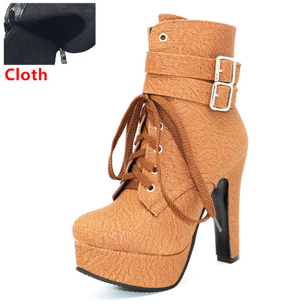 Coolcept Fashion Women Boots High Heels Ankle Boots Platform Shoes Brand Women Shoes Autumn Winter Botas Mujer Size 30-48