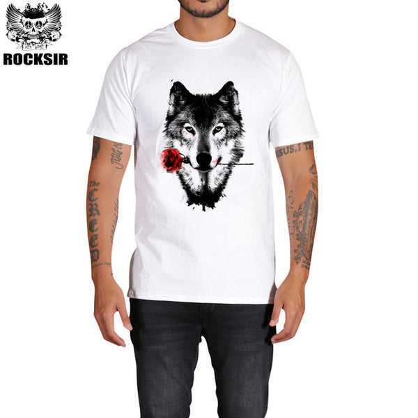 Rocksir 3d wolf t shirt mens brand Men's 3D Wolf Print t shirt Summer Short Sleeve Shirts Tops plus size Cotton Tees tops