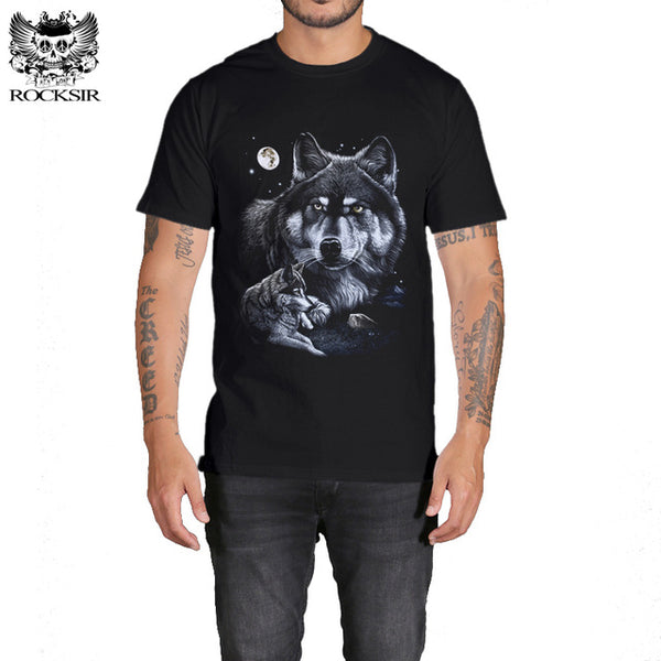 Rocksir 3d wolf t shirt mens brand Men's 3D Wolf Print t shirt Summer Short Sleeve Shirts Tops plus size Cotton Tees tops