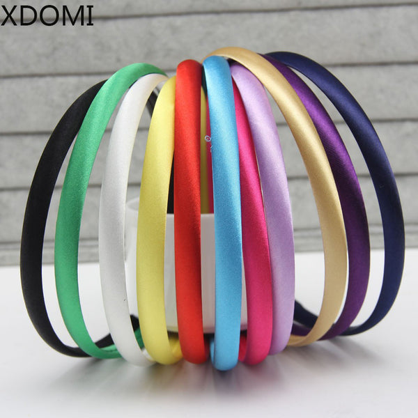 2016 Girls 1CM  Color Satin Covered Resin Hairbands Ribbon Covered  Kids Headbands Children Hair Accessory 5pcs/lot 28colors