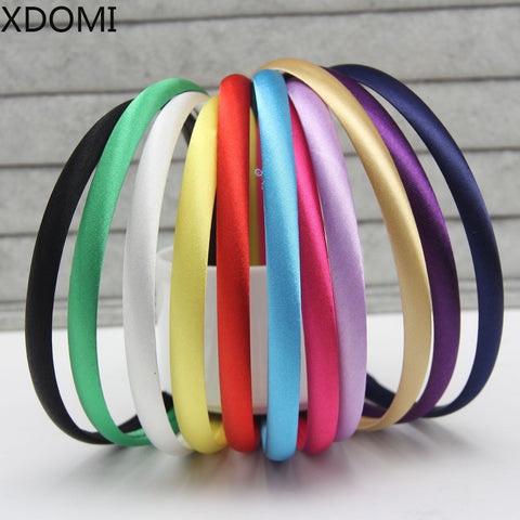 2016 Girls 1CM  Color Satin Covered Resin Hairbands Ribbon Covered  Kids Headbands Children Hair Accessory 5pcs/lot 28colors