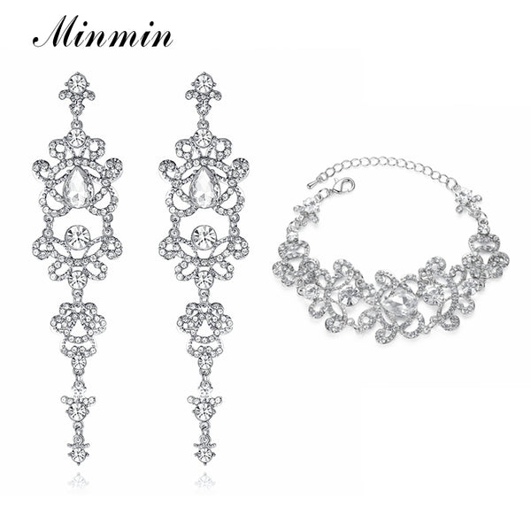 Minmin Crystal Bridal Jewelry Sets Butterfly Bracelet Earrings Sets Wedding African Beads Jewelry Set for Women EH166+SL032