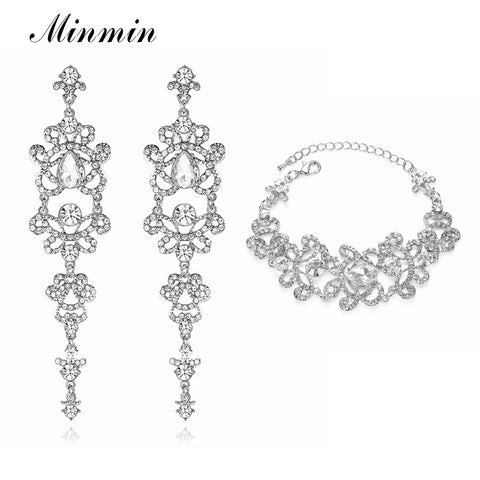 Minmin Crystal Bridal Jewelry Sets Butterfly Bracelet Earrings Sets Wedding African Beads Jewelry Set for Women EH166+SL032