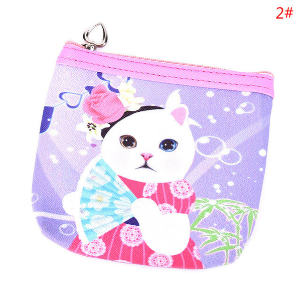 JETTING 1PC Animal Cartoon Handhold Change Wallet Card Holder Zipper Coin Purse Key Chain For Girls Leather Lovely Cat Kids