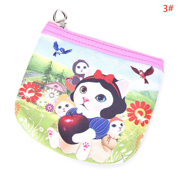 JETTING 1PC Animal Cartoon Handhold Change Wallet Card Holder Zipper Coin Purse Key Chain For Girls Leather Lovely Cat Kids