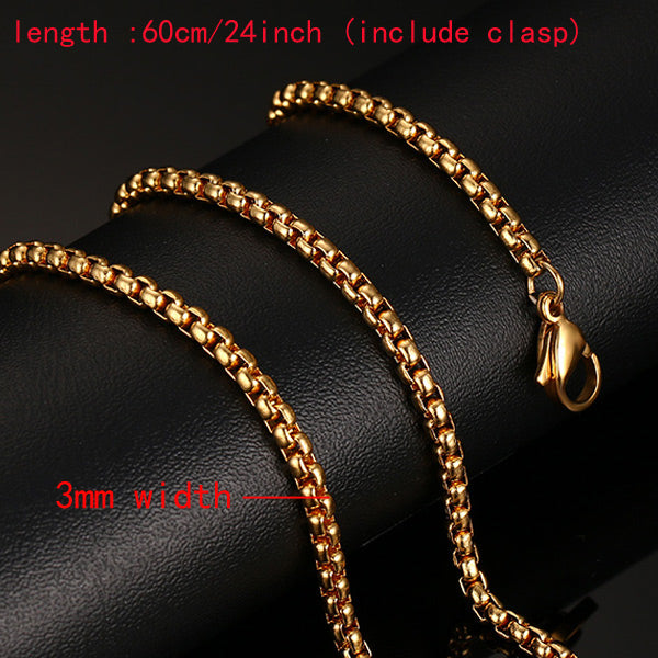 Meaeguet Classic Men's Stainless Steel Snake/Box/Hanging/Curb/Flat/Twist Chain 24inch Gold-Color Long Necklace Wide 3mm/6mm
