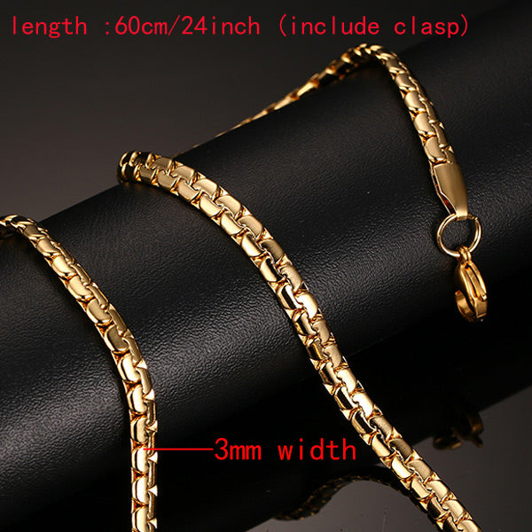 Meaeguet Classic Men's Stainless Steel Snake/Box/Hanging/Curb/Flat/Twist Chain 24inch Gold-Color Long Necklace Wide 3mm/6mm