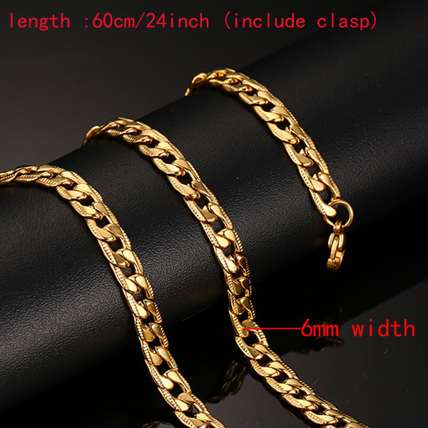 Meaeguet Classic Men's Stainless Steel Snake/Box/Hanging/Curb/Flat/Twist Chain 24inch Gold-Color Long Necklace Wide 3mm/6mm