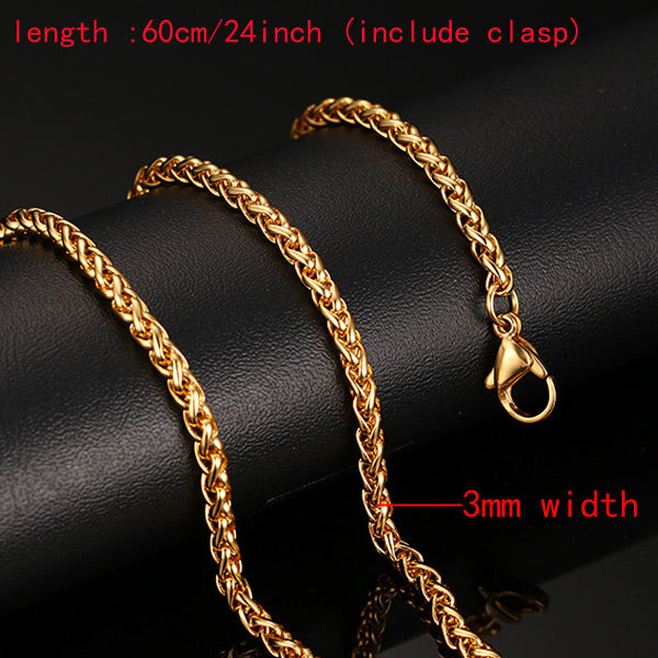 Meaeguet Classic Men's Stainless Steel Snake/Box/Hanging/Curb/Flat/Twist Chain 24inch Gold-Color Long Necklace Wide 3mm/6mm