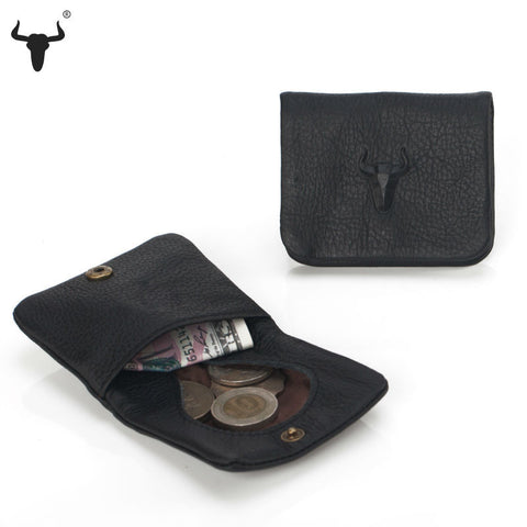 FAMOUSFAMILY Men Genuine Leather Mini Coin Purse Women Small Coin Bags Slim Wallet Creative Designer Black Cowhide Storage Bag