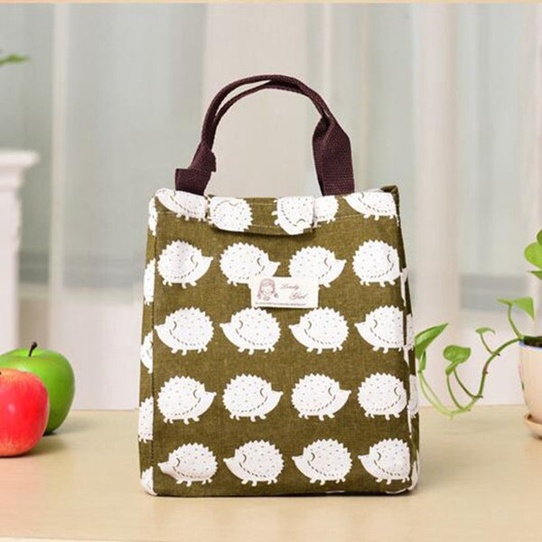 Insulated Portable Lunch Bag Cartoon Animals Canvas Thermal Food Picnic Lunch Bags For Women Kids Cooler Lunch Box Bag Tote