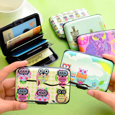 2017 Cute Owl Printed Wallet Case Credit Card Holder 7 Cards Slots Theft Proof with Extra Security Layers Carteira Feminina