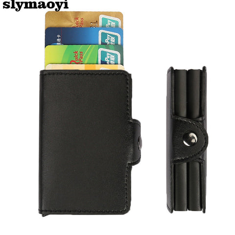 Slymaoyi High quality PU Leather Antitheft Men Wallets Aluminum Credit Card Protector RFID Wallet Automatic Business Card Holder