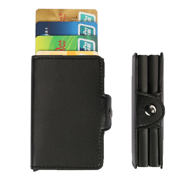 Slymaoyi High quality PU Leather Antitheft Men Wallets Aluminum Credit Card Protector RFID Wallet Automatic Business Card Holder