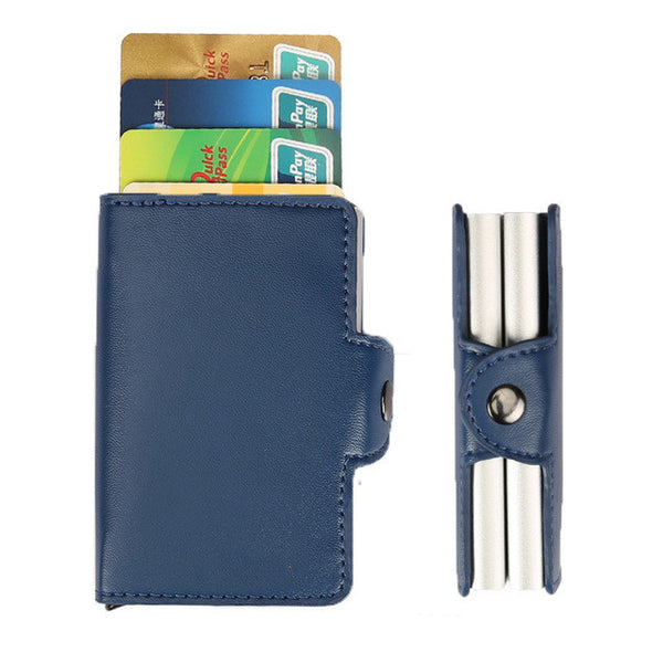 Slymaoyi High quality PU Leather Antitheft Men Wallets Aluminum Credit Card Protector RFID Wallet Automatic Business Card Holder