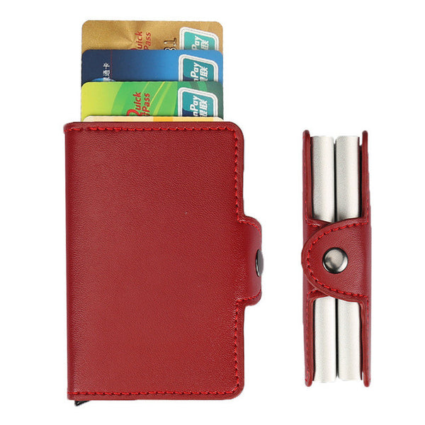 Slymaoyi High quality PU Leather Antitheft Men Wallets Aluminum Credit Card Protector RFID Wallet Automatic Business Card Holder