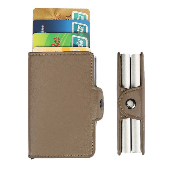 Slymaoyi High quality PU Leather Antitheft Men Wallets Aluminum Credit Card Protector RFID Wallet Automatic Business Card Holder