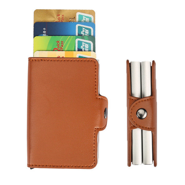 Slymaoyi High quality PU Leather Antitheft Men Wallets Aluminum Credit Card Protector RFID Wallet Automatic Business Card Holder